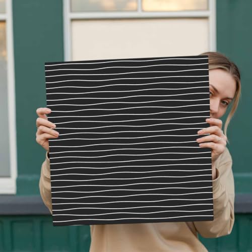 Modern Black Wavy Stripe Canvas Print Wall, Abstract Trend Rippling Water Lines Framed Canvas Art Wall Decor Pictures Painting Artwork for Living Room Bedroom, Ready to Hang, 24" x 24"