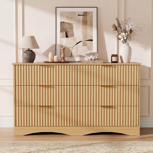 Bedroom Dresser, 47.2" Fluted Wood Dressers, 6 Drawer Dresser, view 7