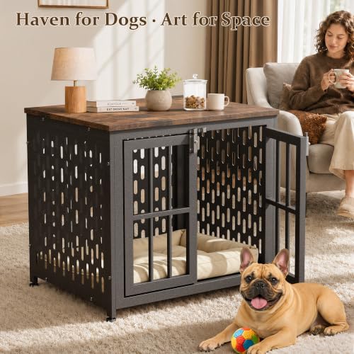 Heavy Duty Dog Crate Furniture 26 inch for Small Dogs, Aged Black, view 3