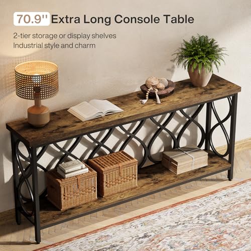 Tribesigns 70.9" Long Console Table, 2-Tier Industrial Sofa Table Behind Couch, Narrow Entryway Accent Tables for Hallway, Foyer
