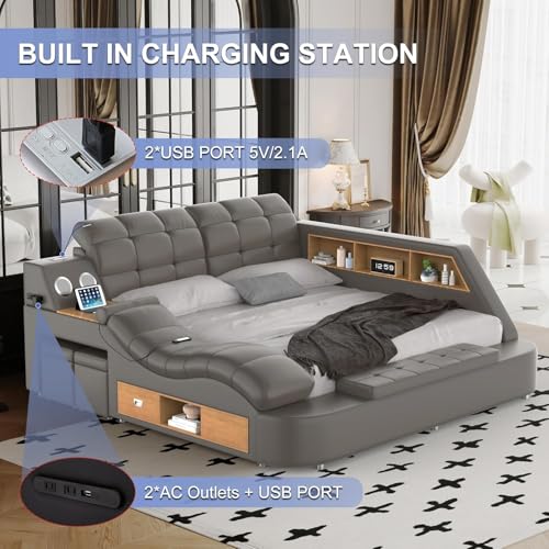 Luxury Grey Smart King Bed Frame with Massage Recliner, view 5
