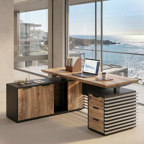 71" Executive Standing Desk with Locking Drawers and Charging Station, view 5