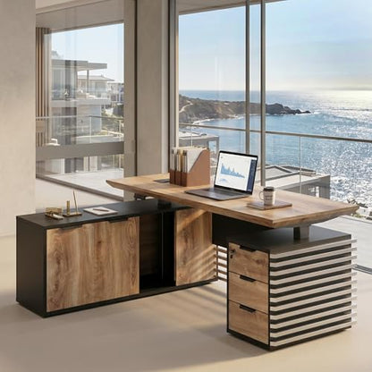 71" Executive Standing Desk with Locking Drawers and Charging Station, view 5