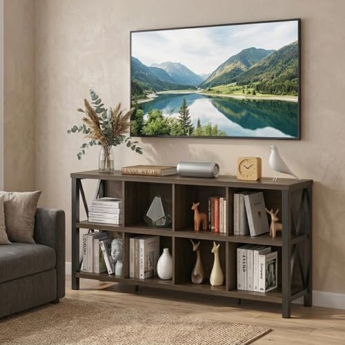 8 Cube Storage Organizer Bookshelf, 62 Inch Wood Horizontal Bookcase, view 4
