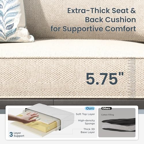 Patio Furniture Set, 3-Seater Sofa, 4 Swivel Chairs and a Coffee Table, Outdoor Metal Conversation Set with 5.75" Extra Thick Cushion for Garden Backyard Deck, Beige