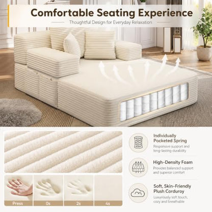 Oversized Chaise Lounge Chair Indoor,Corduroy Upholster Boneless Sofa Bed, view 5