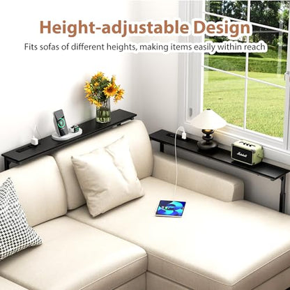 2 Pack Adjustable Height Narrow Console Table with Power Outlets, 78.7" Long Sofa Table with Charging Station Behind Couch Table Skinny Entryway Table for Living Room and Hallway – Black