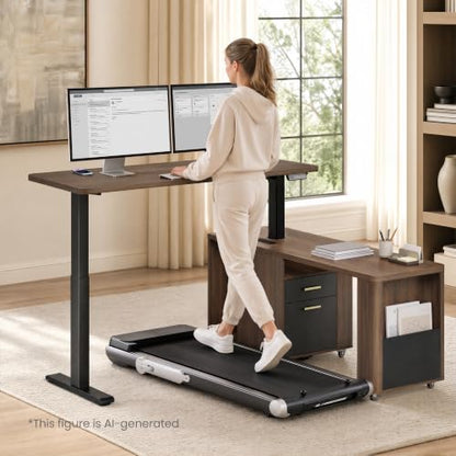 59" L Shape Electric Standing Desk w/360° Swivel Cabinet, Wireless Charging, view 7