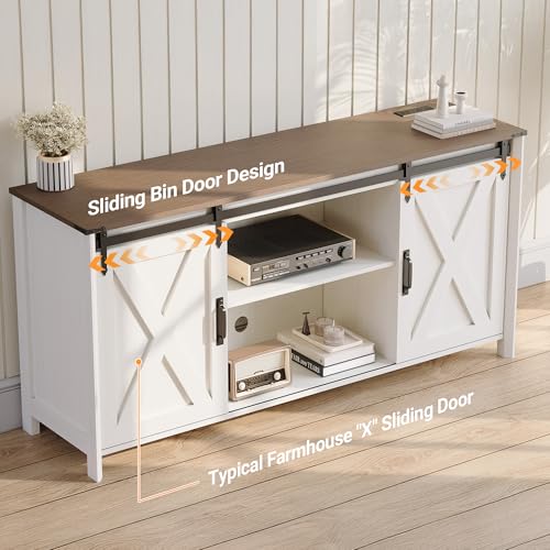 Farmhouse TV Stand, 57 Inch, White, view 8