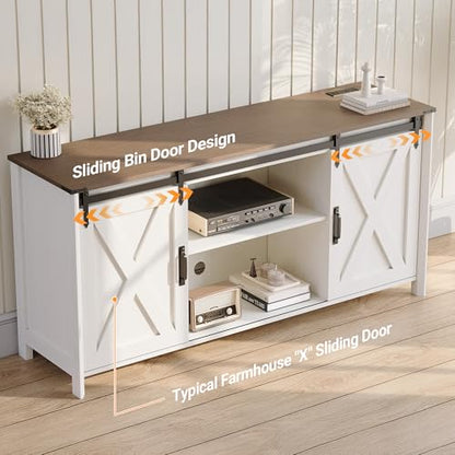 Farmhouse TV Stand, 57 Inch, White, view 8