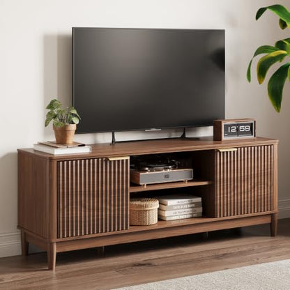 Mid Century Modern Fluted TV Stand for 65" TV, Walnut, view 4