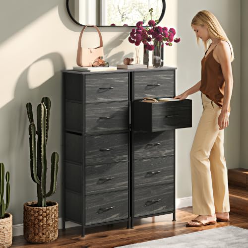 5 Drawer Dresser for Bedroom, Tall Chest of Drawers, Black Wood Grain, view 6