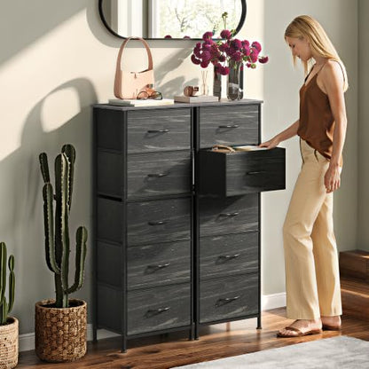 5 Drawer Dresser for Bedroom, Tall Chest of Drawers, Black Wood Grain, view 6