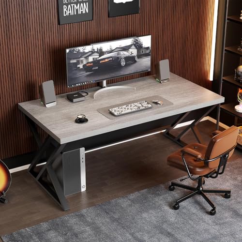 Grey Modern Computer Office Desk Metal & Wood Writing Desks 47 Inch, view 4