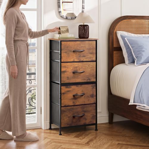 Small Dresser Nightstand for Bedroom, 4 Drawers, Rustic Brown, view 3
