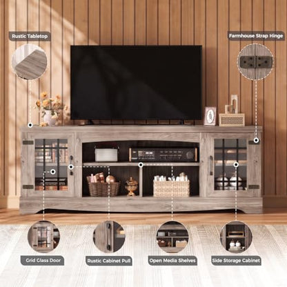 Farmhouse TV Stand for 75 Inch TV, Light Rustic Oak, view 8