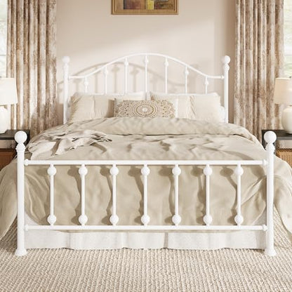 White Victorian Style Platform Bed with Curved Headboard, view 2