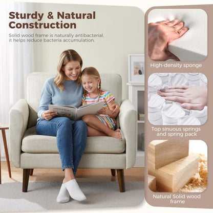 Oversized Accent Chair for Living Room, 37" Mid-Century Modern Comfy Reading Chair, Linen Fabric Solid Wood Frame Armchair, Upholstered Oatmeal Bedroom Accent Chairs Set of 2 for Adults