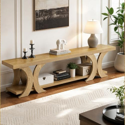 70.87" Extra Long TV Stand for TVs up to 80", Farmhouse Wooden Entertainment Center with Open Storage Shelves, Low TV Media Console Table for Living Room, Bedroom