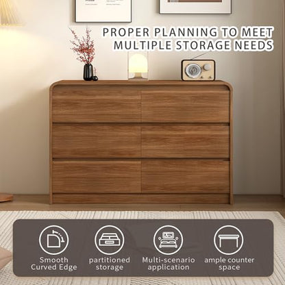 Modern 6 Drawer Dresser, 47-Inch Wood Chest of Drawers for Bedroom, view 6