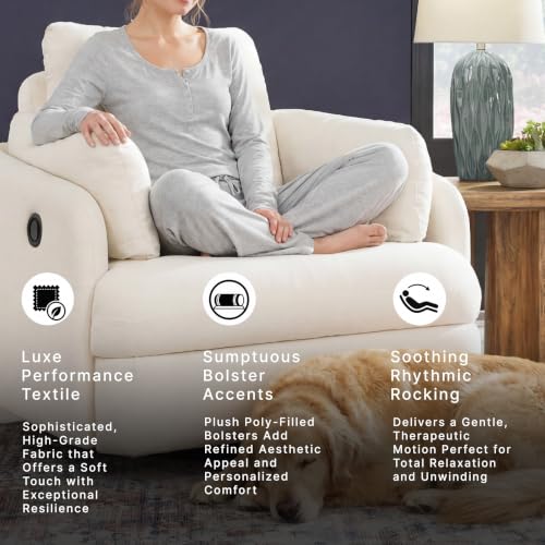Signature Design by Ashley Modmax Coastal Press-Back Swivel Glider Rocker Recliner with Machine Washable Cover, Hidden Storage Compartments and 2 Bolster Pillows, Beige