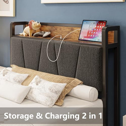 Twin XL Bed Frame with Storage Headboard and Charging Station, view 4