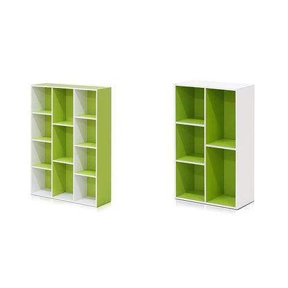 Furinno White Green 11-Cube and 5-Cube Bookcases