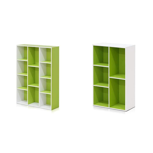Furinno White Green 11-Cube and 5-Cube Bookcases