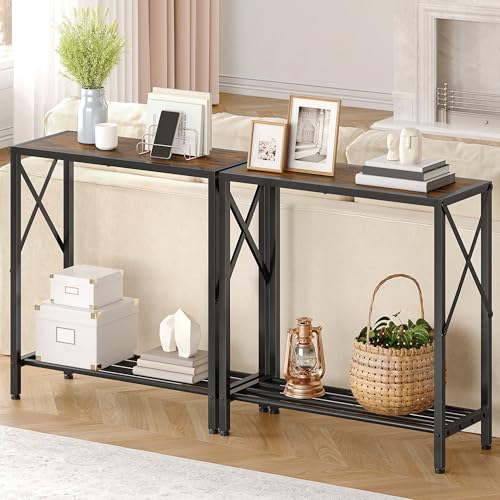 Console Table 28.3''L, 2 Tier Narrow Entryway Table with Open Shelves, Small Sofa Table for Living Room, Entrace, Hallway, Foyer, Corridor, Office, Rustic Brown