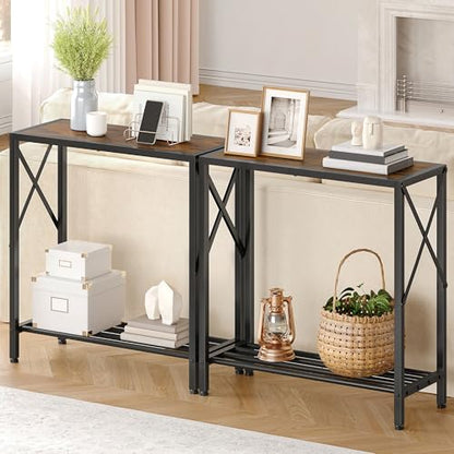 Console Table 28.3''L, 2 Tier Narrow Entryway Table with Open Shelves, Small Sofa Table for Living Room, Entrace, Hallway, Foyer, Corridor, Office, Rustic Brown