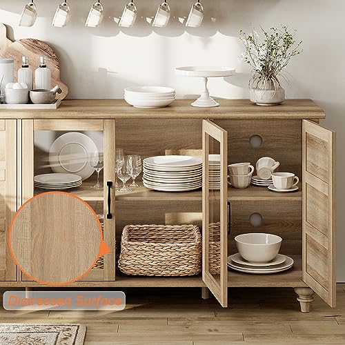 Farmhouse Buffet Cabinet with Glass Door, Wooden Sideboard, Oak, 58”, view 6