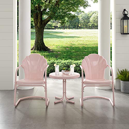 Tulip 3-Piece Outdoor Chair and Side Table Set, Retro Metal Patio Conversation Sets, Pink