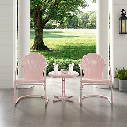 Tulip 3-Piece Outdoor Chair and Side Table Set, Retro Metal Patio Conversation Sets, Pink