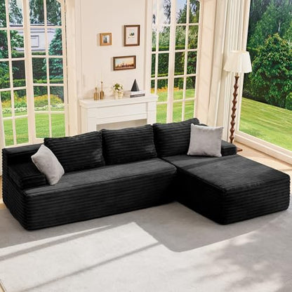 Boneless Couch Modular Sectional Sofa L-Shape Cloud Couch Lounge | 96" Right Facing Chaise Black,Memory Foam,Removable Cover,Non-slip Bottom,No Assemble Required,Furniture for Small Home