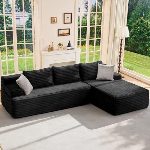 Boneless Couch Modular Sectional Sofa L-Shape Cloud Couch Lounge | 96" Right Facing Chaise Black,Memory Foam,Removable Cover,Non-slip Bottom,No Assemble Required,Furniture for Small Home