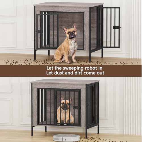 28.15" Dog Crate Furniture for 1 or 2 Dogs, Oak Grey, view 4