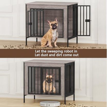 28.15" Dog Crate Furniture for 1 or 2 Dogs, Oak Grey, view 4