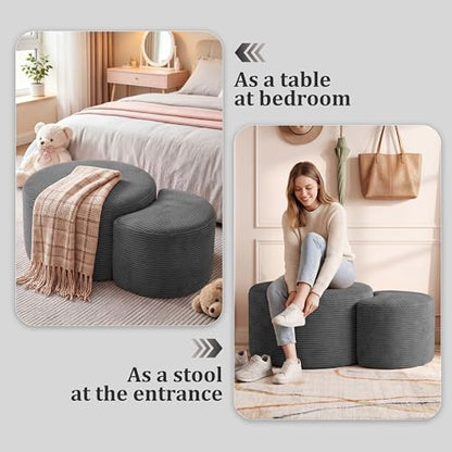 Boneless Ottoman Nesting Coffee Table Set of 2,Corduroy Soft Foot Rest Movable LargePouf Footstool for Living Room Sofa Couch Bedroom Entryway and Small Spaces No Assembly (Dark Gray)