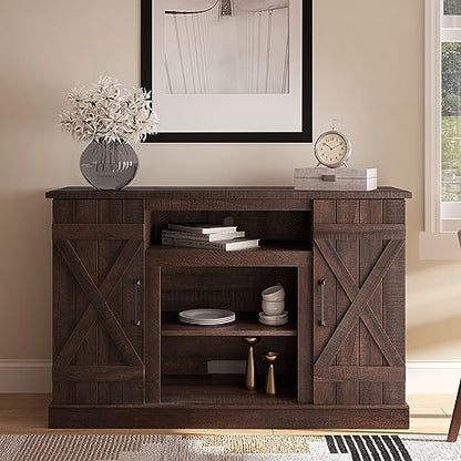 Industrial 47 Inch Rustic Wood TV Stand & Media Entertainment Center Console Table for TVs up to 50 Inch with Open Storage Shelves & Cabinets - Veropeso (Espresso)