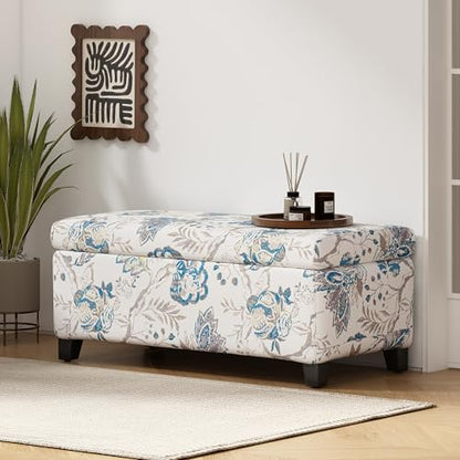 Nesbit Living Room Ottoman with Storage, Entryway Fabric Upholstered Storage Ottoman Bench, Rectangular Sofa Foot Stool, Bedroom End of Bed Bench, Shoe Organizer, Light Blue