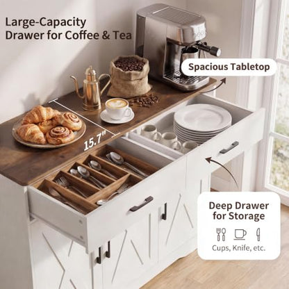 42.5" Farmhouse Sideboard Buffet Cabinet with Barn Doors, White, view 6