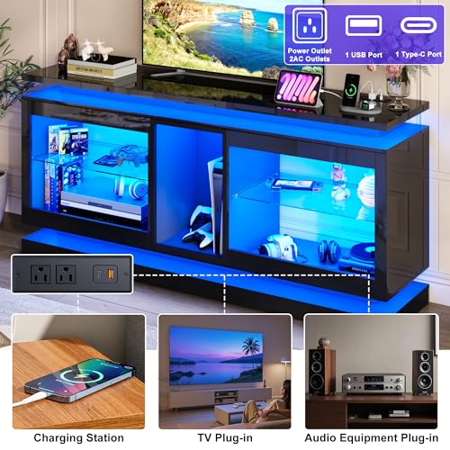 70" TV Stand W/LED Lights&Power Outlets, view 5