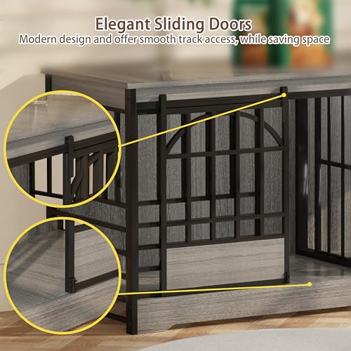 78" Double Dog Crate with Divider, Grey, view 5
