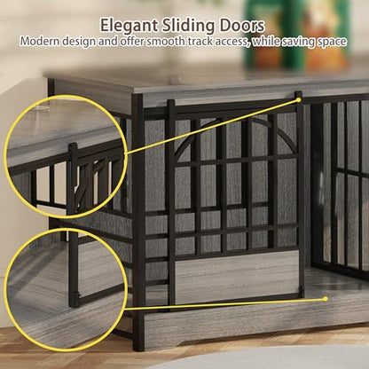 78" Double Dog Crate with Divider, Grey, view 5