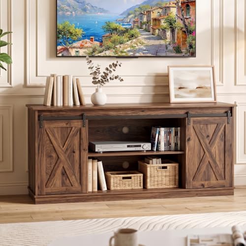 Farmhouse TV Stand for 65 Inch TV, Tall Entertainment Center, Rustic Brown, view 8