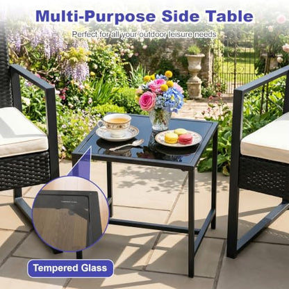 | 3-Piece Patio Furniture Set | Khaki |Outdoor Wicker Furniture with Coffee Table | Modern Rattan Chairs Conversation Set | Outdoor Seating | Weather-Resistant | for Porch, Garden, Lawn