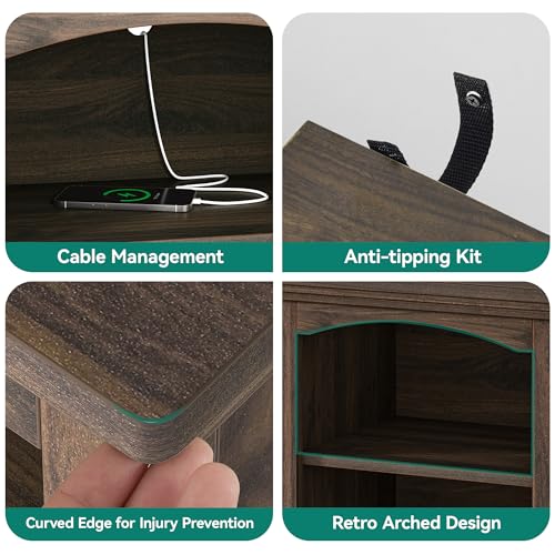Farmhouse TV Stand with Cord Management for 65" TV, Walnut, view 6