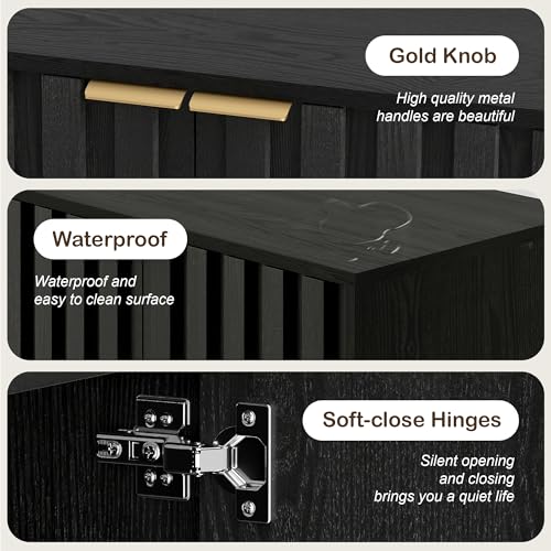 55" Fluted Buffet Cabinet with Storage, Accent Cabinets, Black, view 8