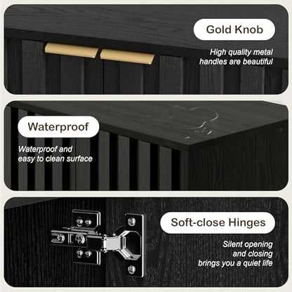 55" Fluted Buffet Cabinet with Storage, Accent Cabinets, Black, view 8