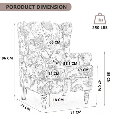Modern Accent Chair,Comfy Upholstered Armchair with Retro Wood Legs,Floral Design Single Sofa Chair,Living Room Furniture for Apartment,Bedroom,Office,Linen Fabric,Floral Yellow